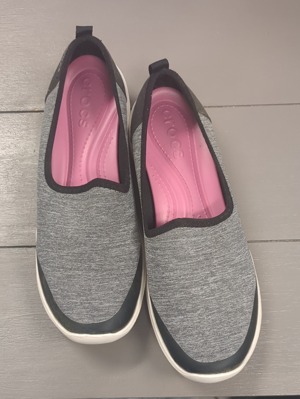 CROCS Women's Gray Slip-On Shoes with Pink Insole